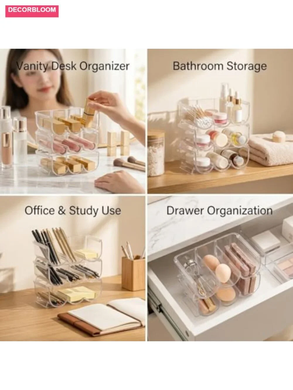 3-Tier Stackable Acrylic Lipstick Organizer Cosmetic Display Case Vanity